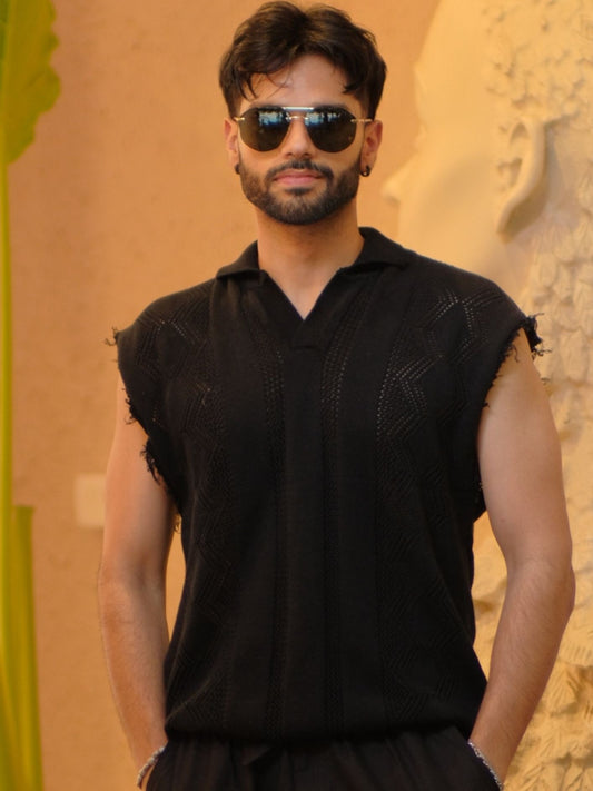 Crochet Shirt Tank - Black