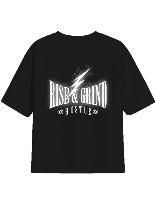 All Day Black Oversized Tee - Thunder Hustle