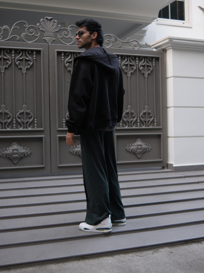 Layered Zip Up Hoodie - Black