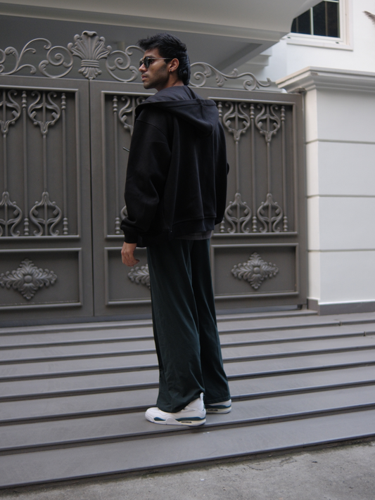 Layered Zip Up Hoodie - Black