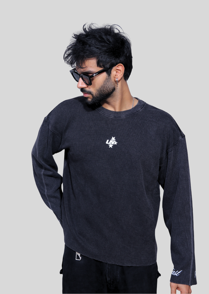 Cropped Waffle Tshirt - Black