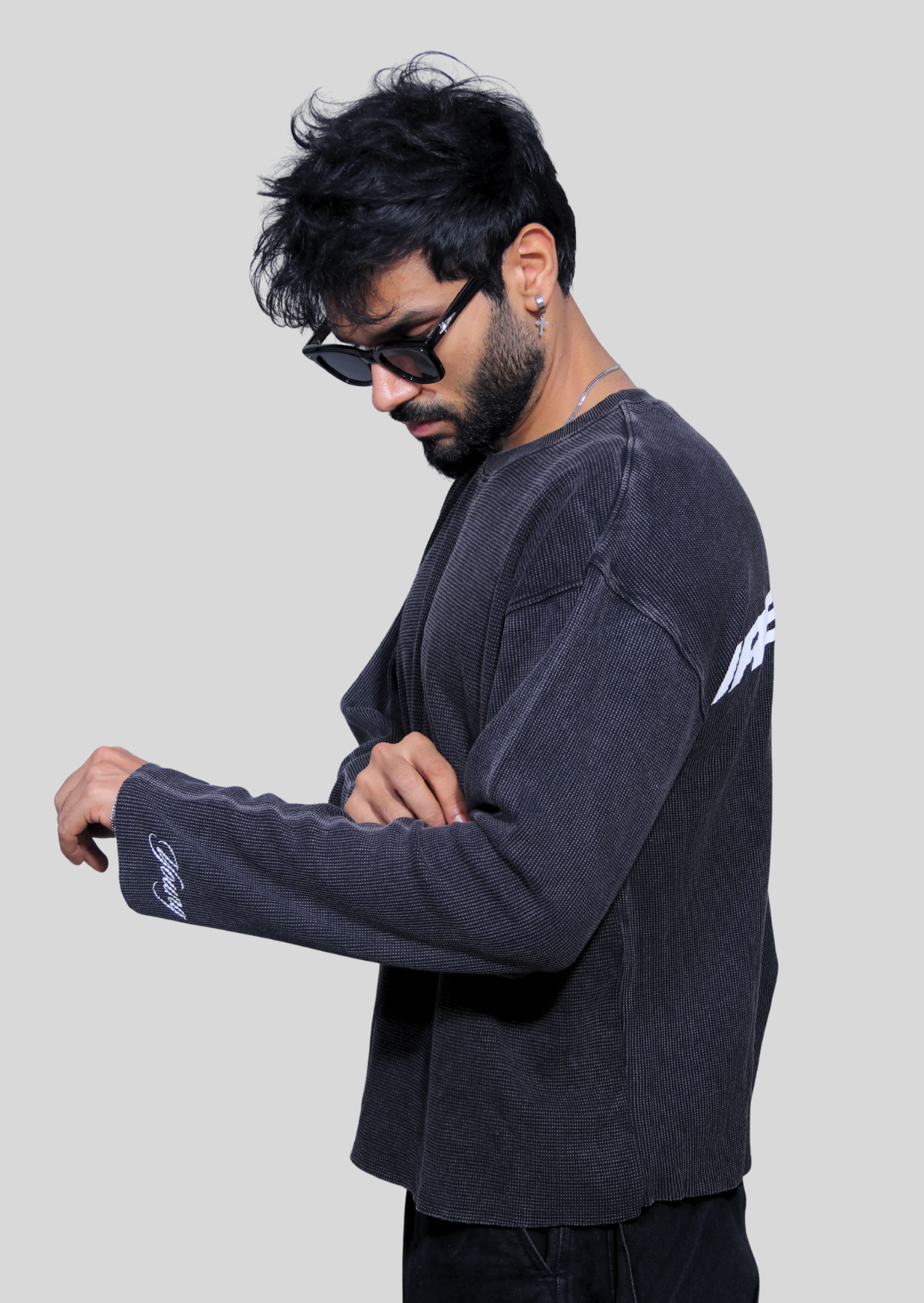 Cropped Waffle Tshirt - Black