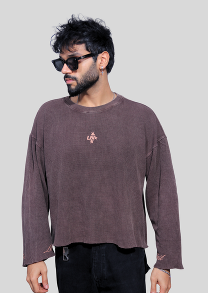 Cropped Waffle Tshirt - Brown