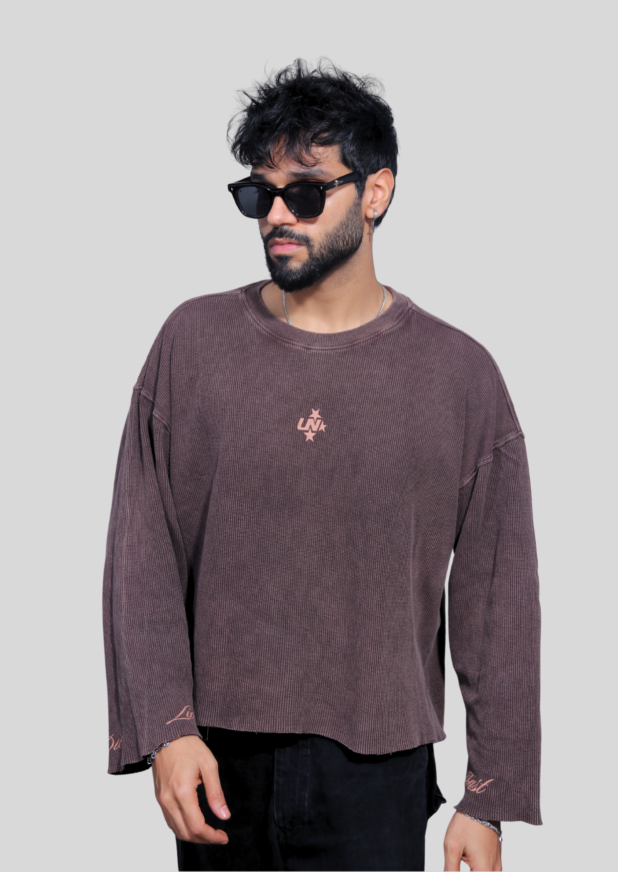 Cropped Waffle Tshirt - Brown