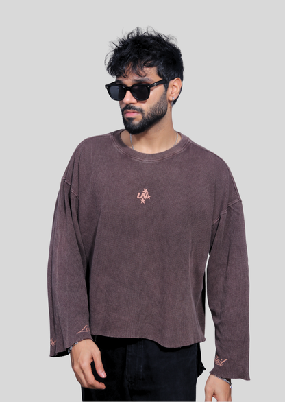 Cropped Waffle Tshirt - Brown