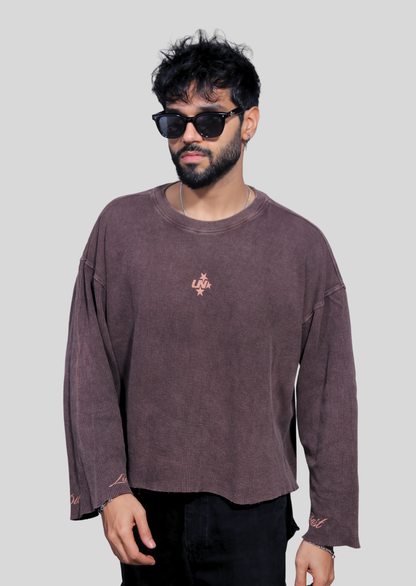 Cropped Waffle Tshirt - Brown