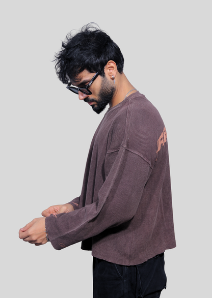 Cropped Waffle Tshirt - Brown