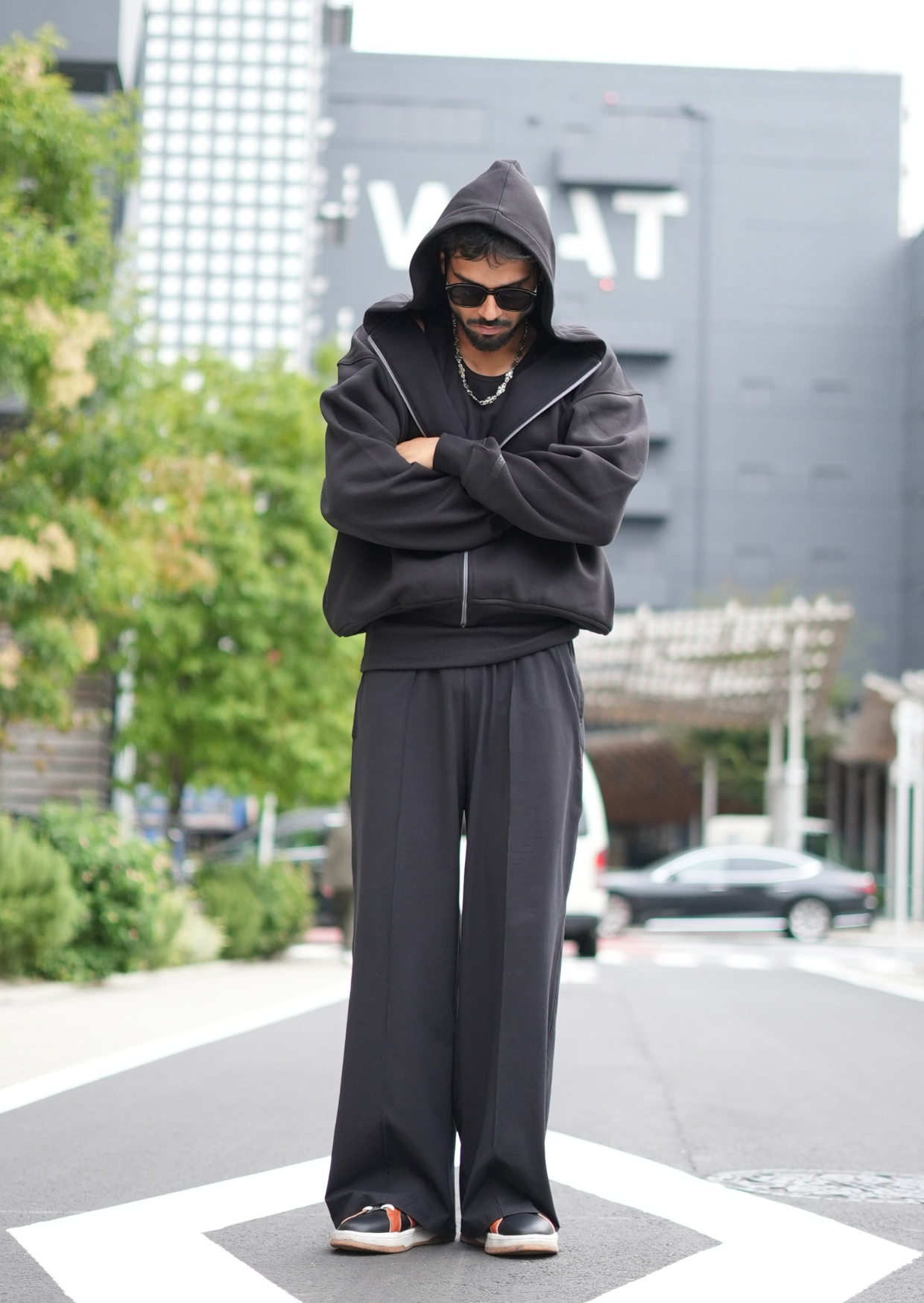 Layered Zip Up Hoodie - Black