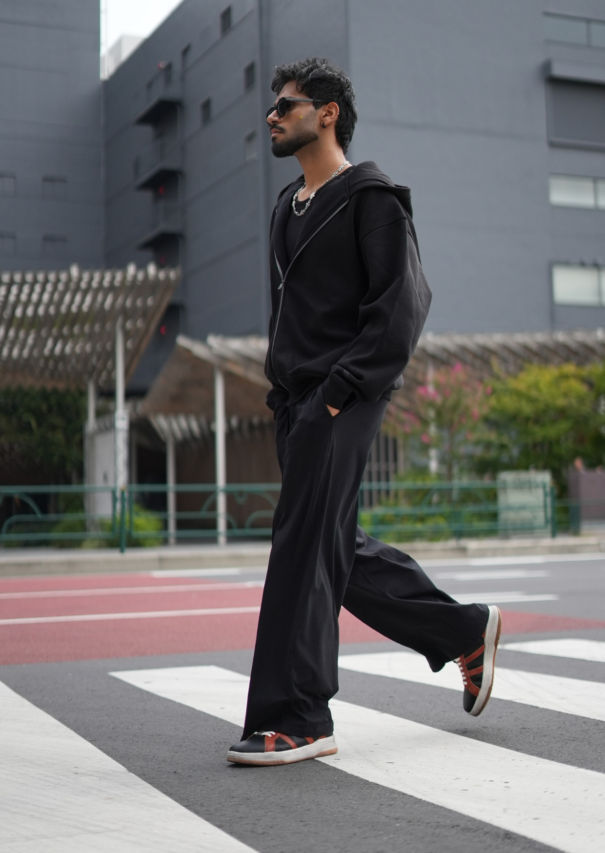 Layered Zip Up Hoodie - Black