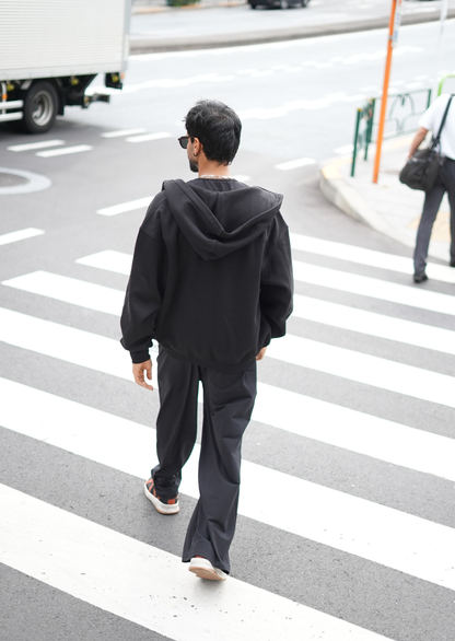 Layered Zip Up Hoodie - Black