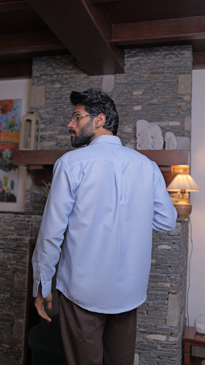 Pinstripe Relaxed Shirt - Blue