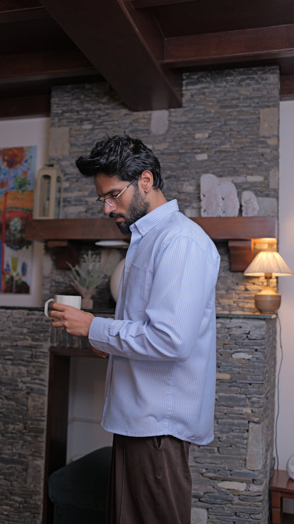 Pinstripe Relaxed Shirt - Blue