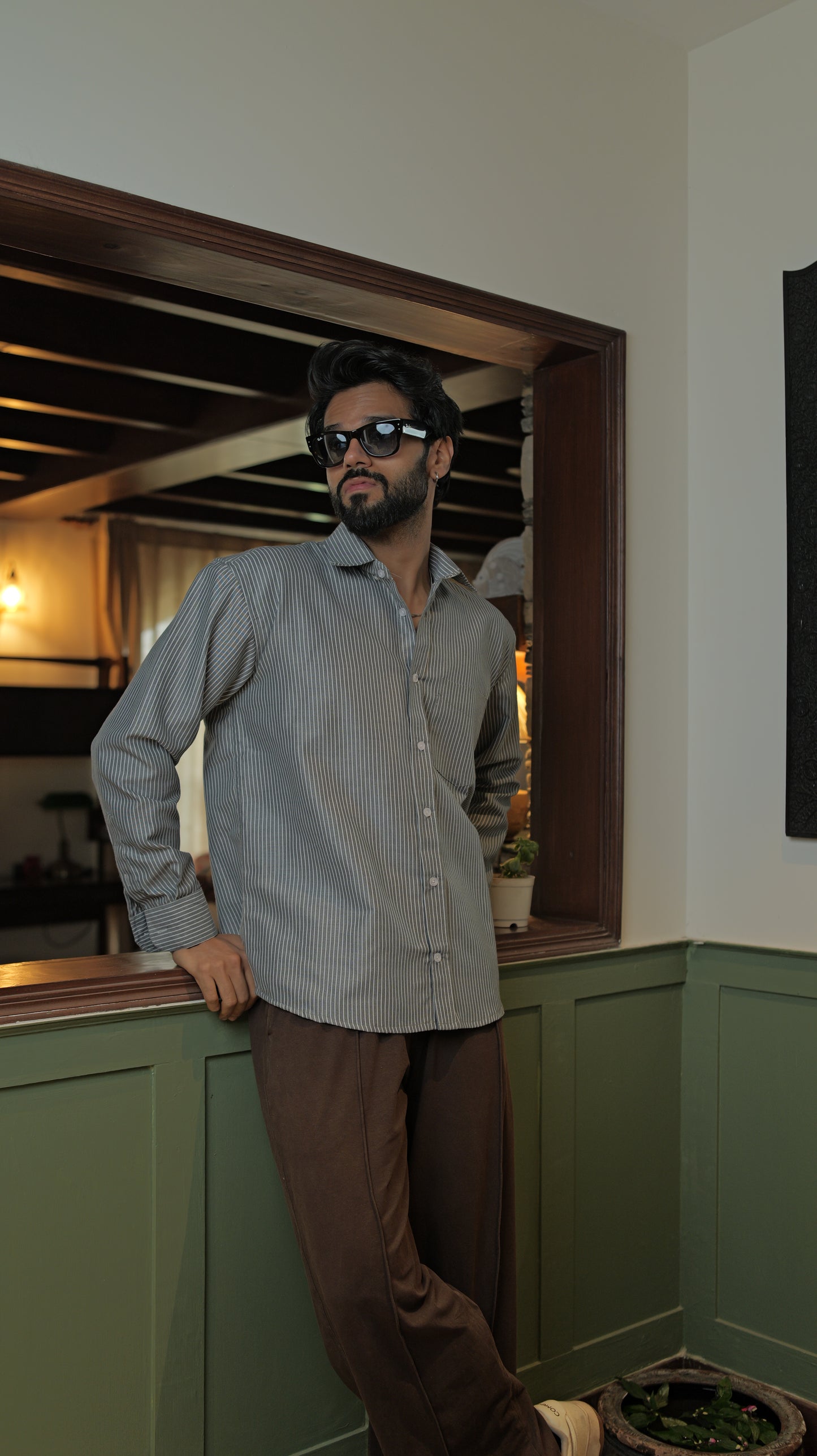 Pinstripe Relaxed Shirt - Grey
