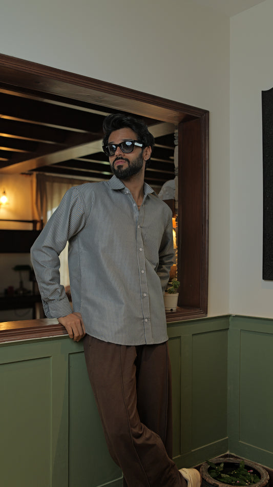 Pinstripe Relaxed Shirt - Grey