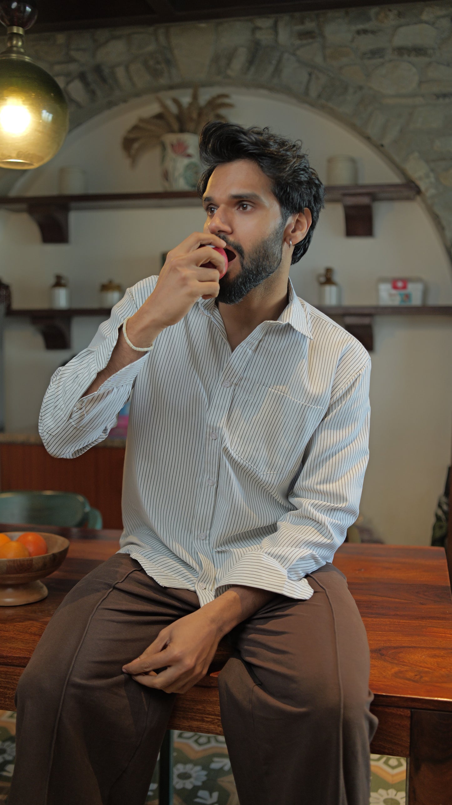 Pinstripe Relaxed Shirt - White