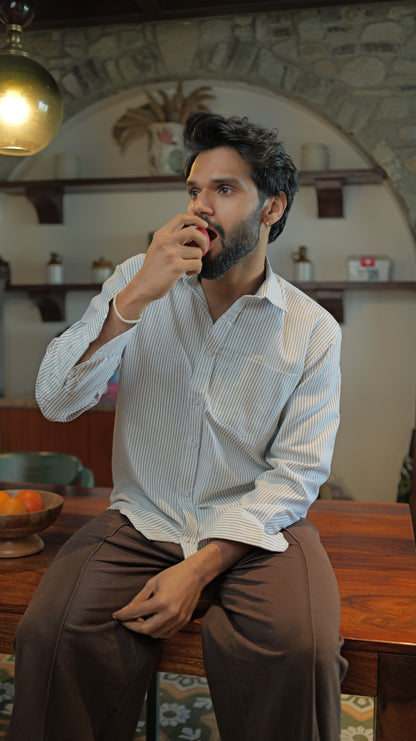 Pinstripe Relaxed Shirt - White