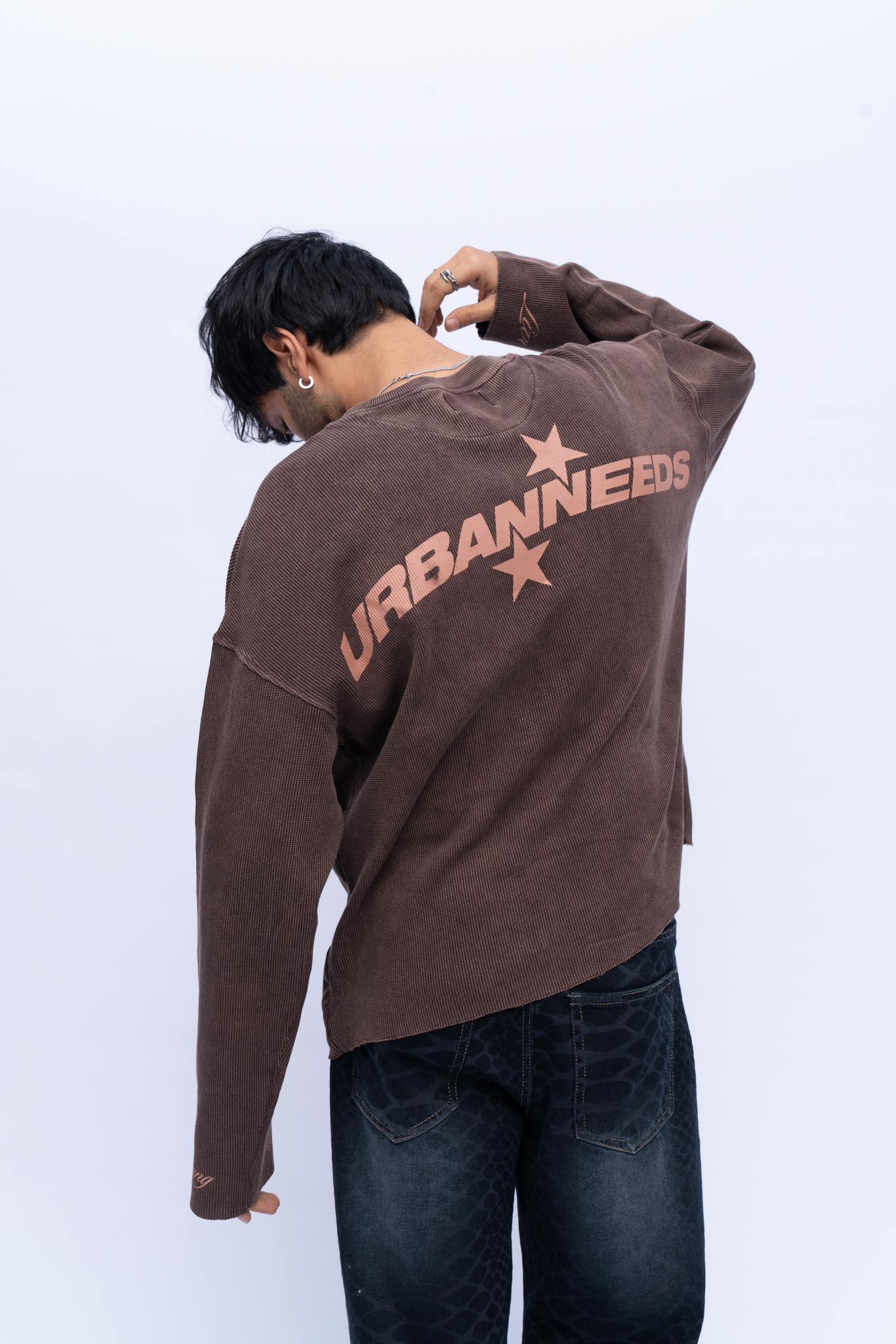 Cropped Waffle Tshirt - Brown