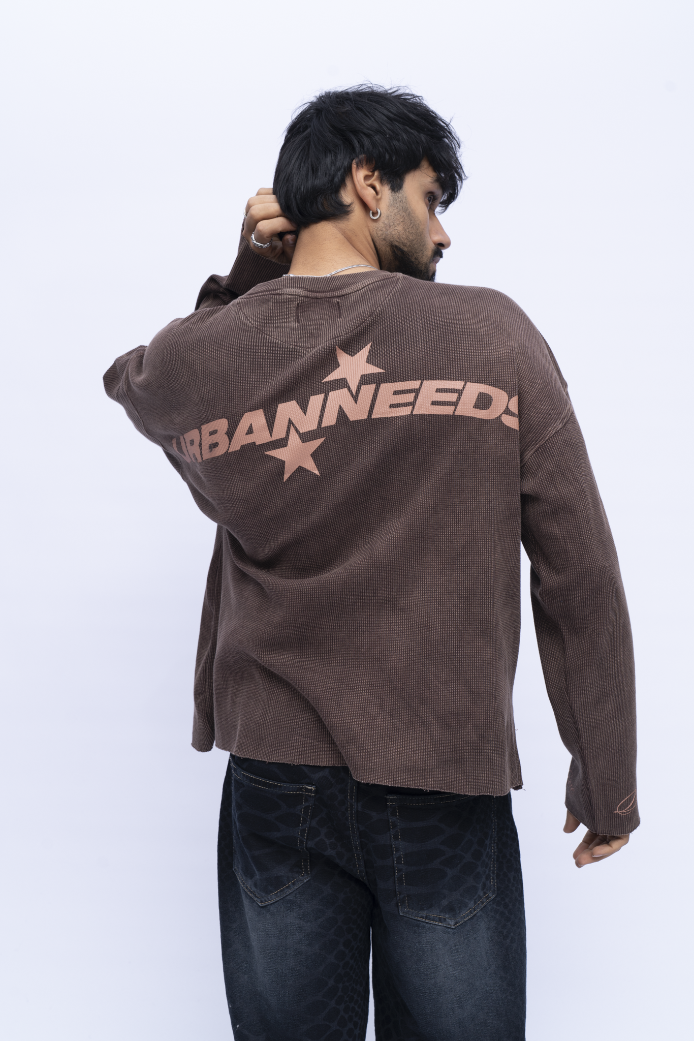 Cropped Waffle Tshirt - Brown