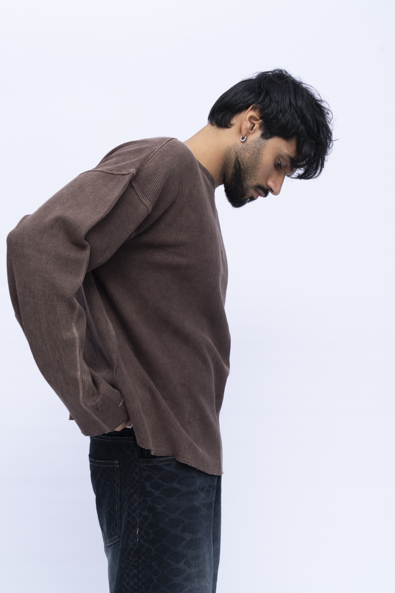Cropped Waffle Tshirt - Brown