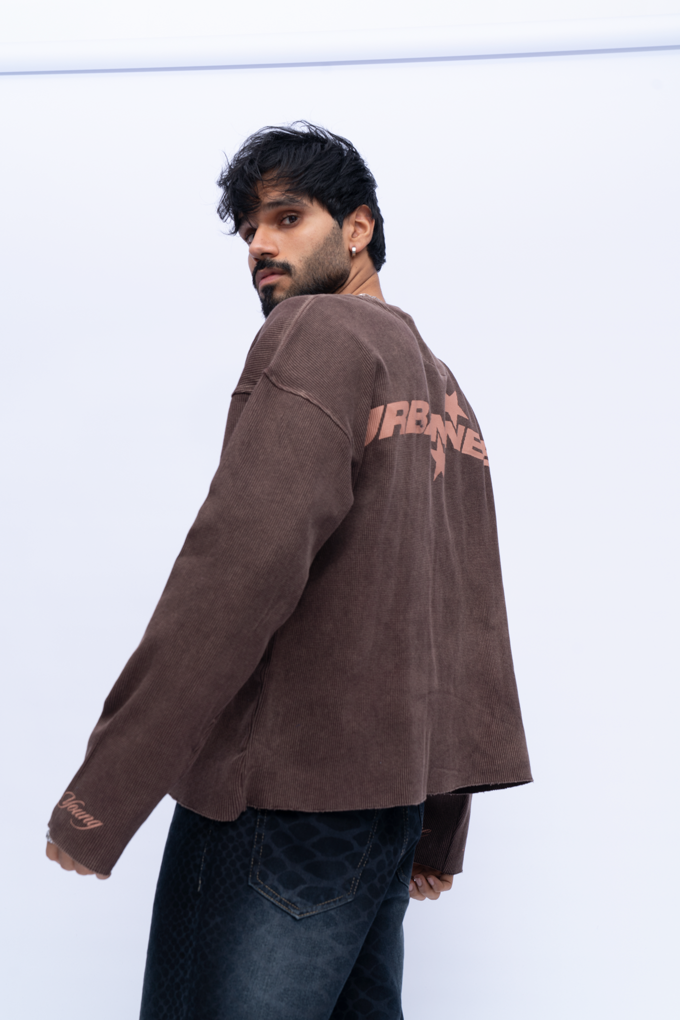 Cropped Waffle Tshirt - Brown