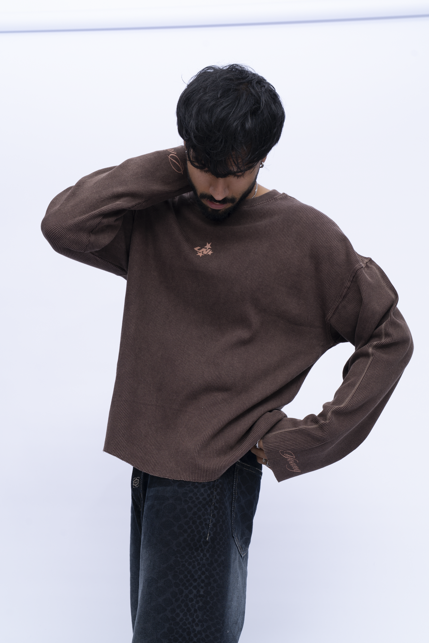Cropped Waffle Tshirt - Brown