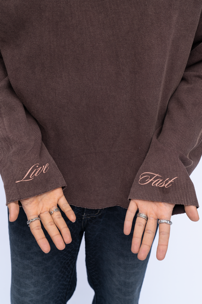 Cropped Waffle Tshirt - Brown