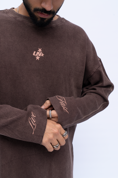 Cropped Waffle Tshirt - Brown