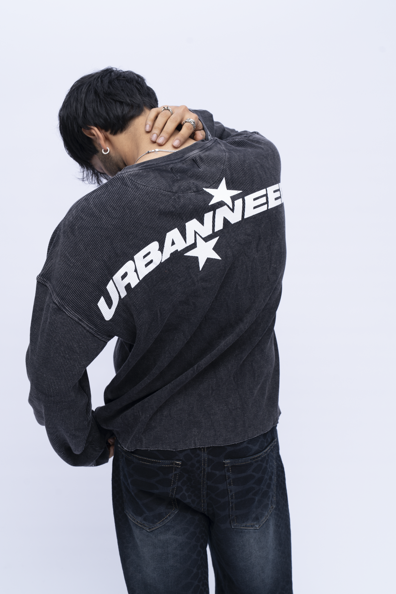 Cropped Waffle Tshirt - Black