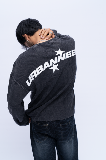 Cropped Waffle Tshirt - Black