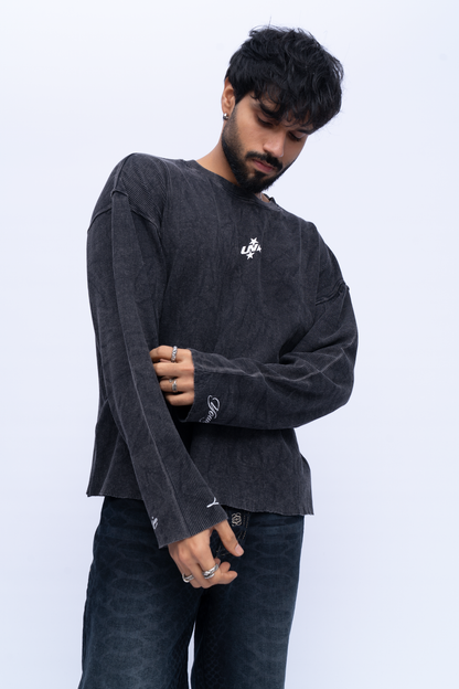 Cropped Waffle Tshirt - Black