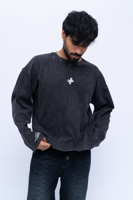 Cropped Waffle Tshirt - Black