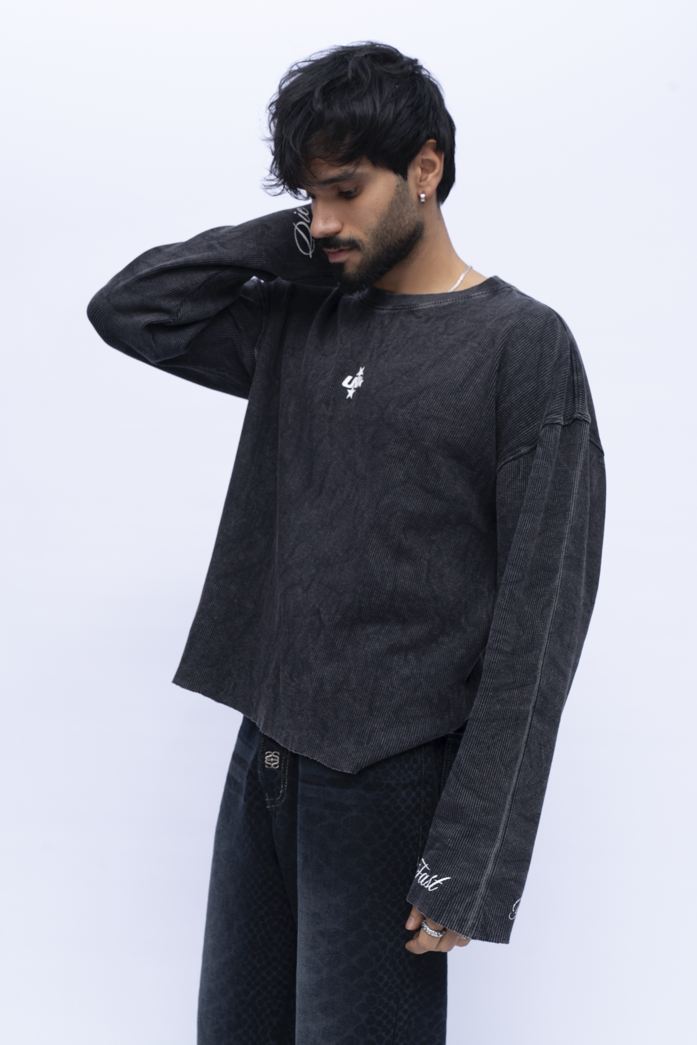 Cropped Waffle Tshirt - Black