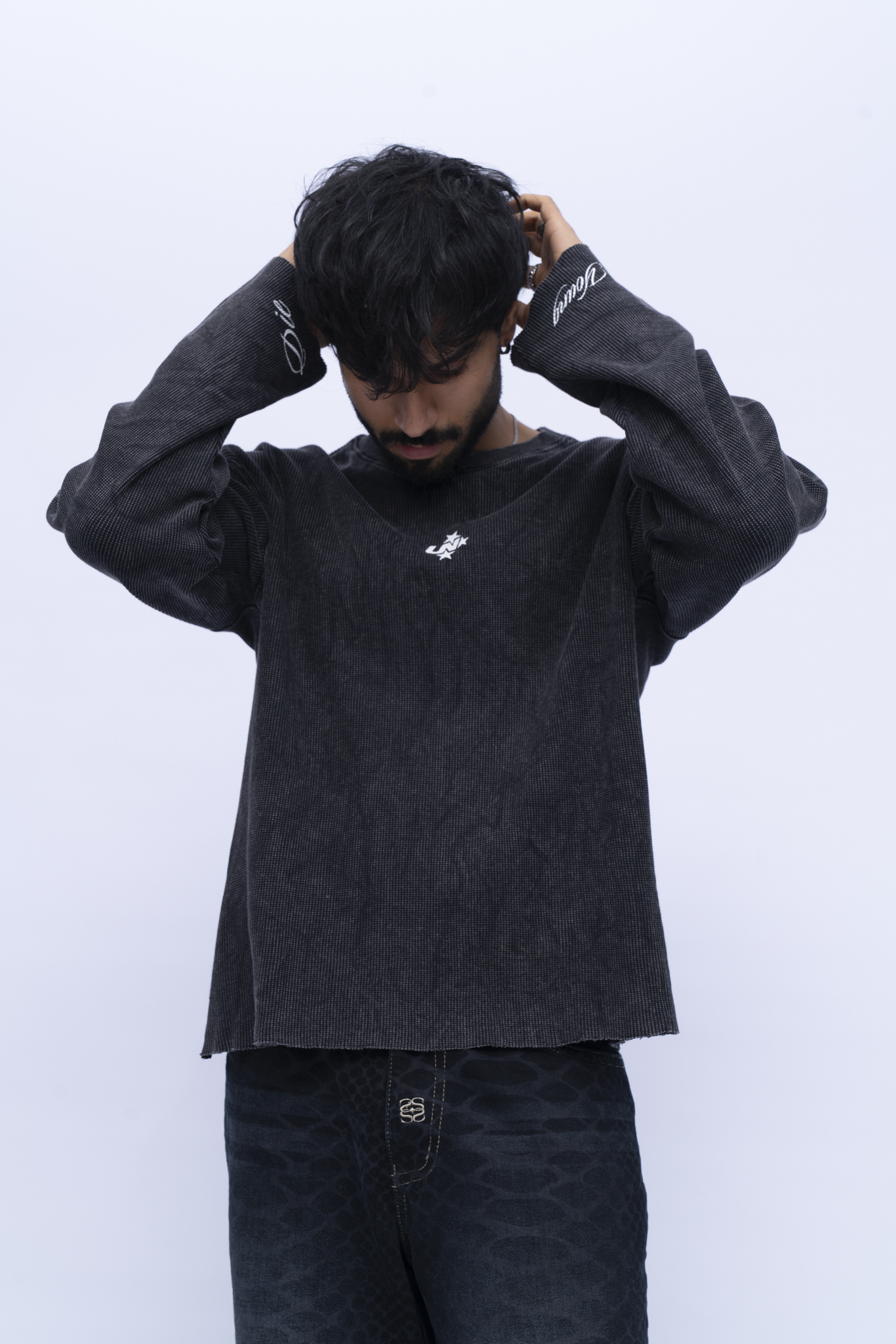 Cropped Waffle Tshirt - Black