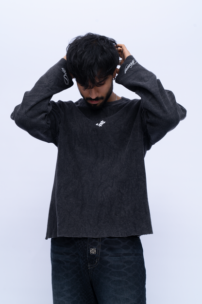 Cropped Waffle Tshirt - Black