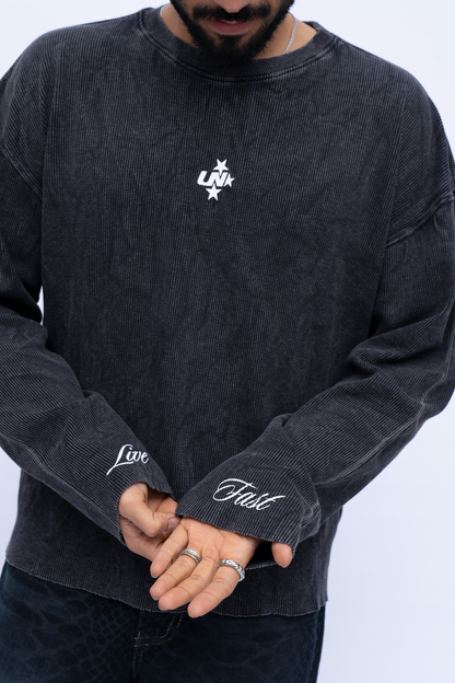 Cropped Waffle Tshirt - Black