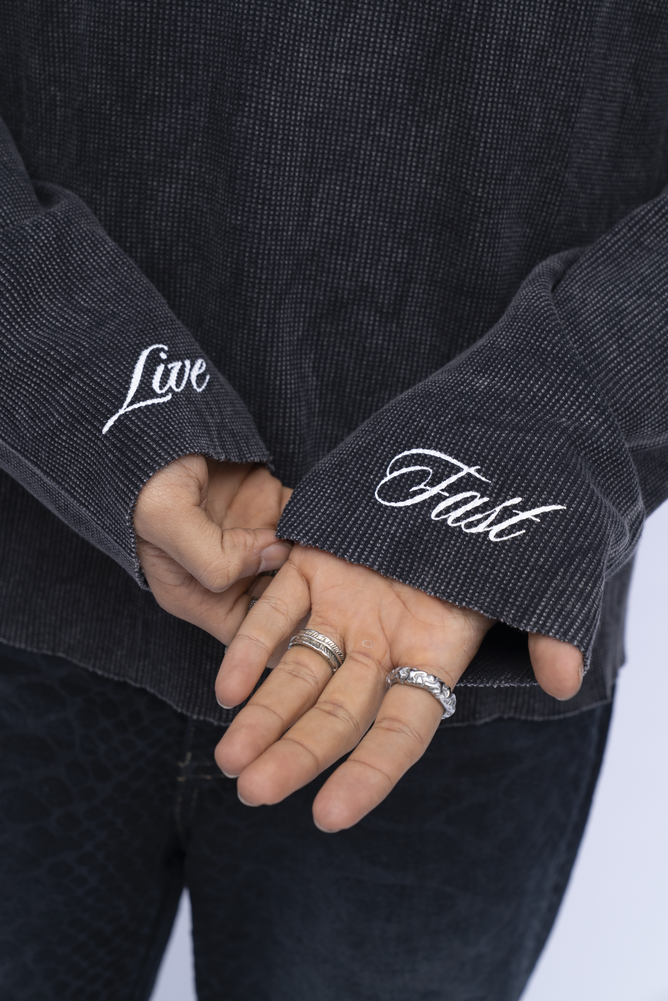 Cropped Waffle Tshirt - Black