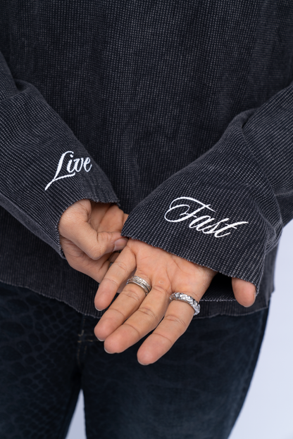 Cropped Waffle Tshirt - Black