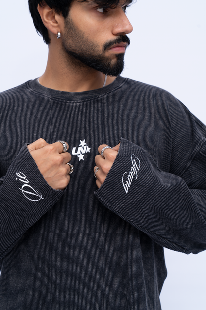 Cropped Waffle Tshirt - Black