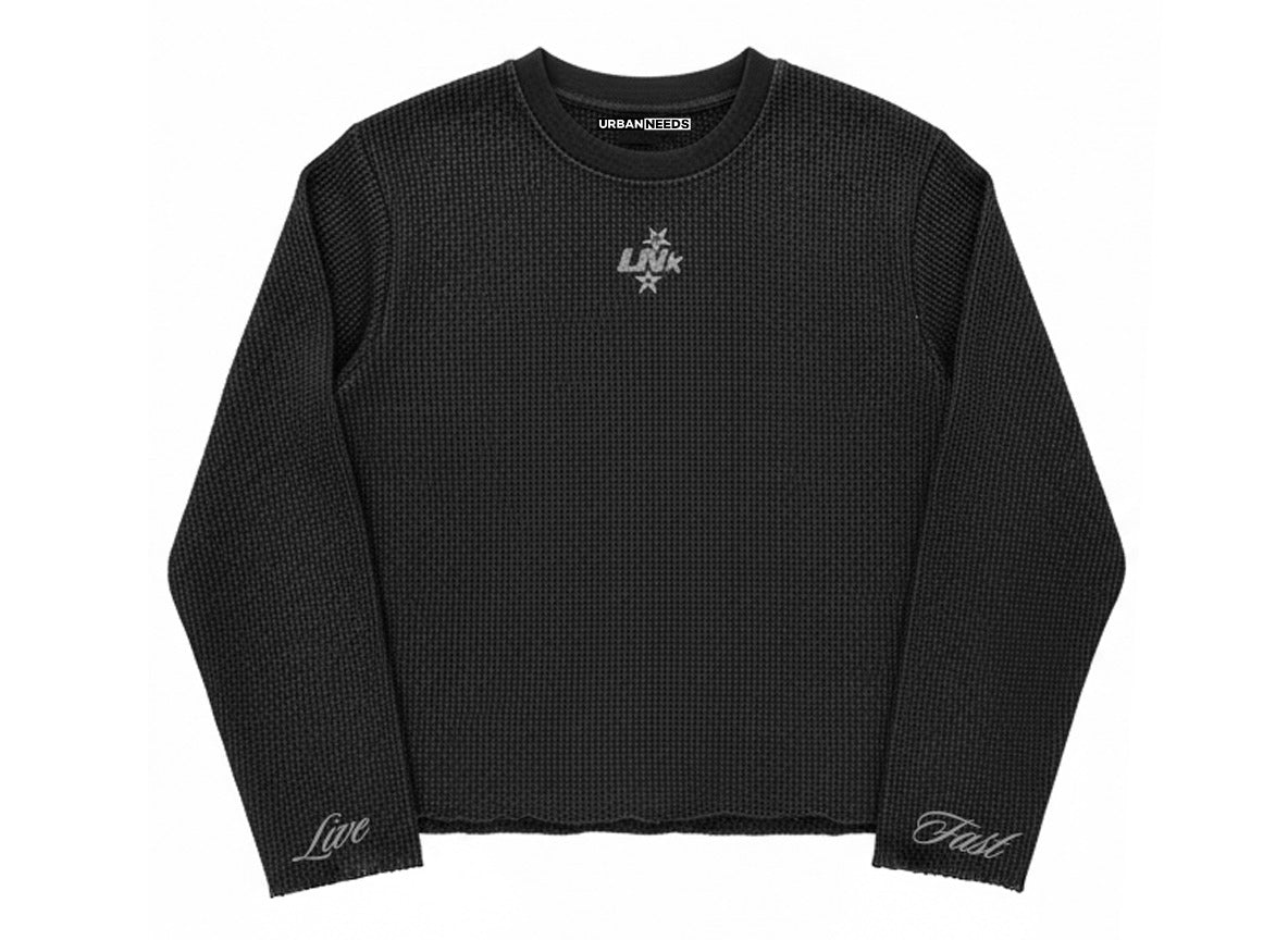 Cropped Waffle Tshirt - Black