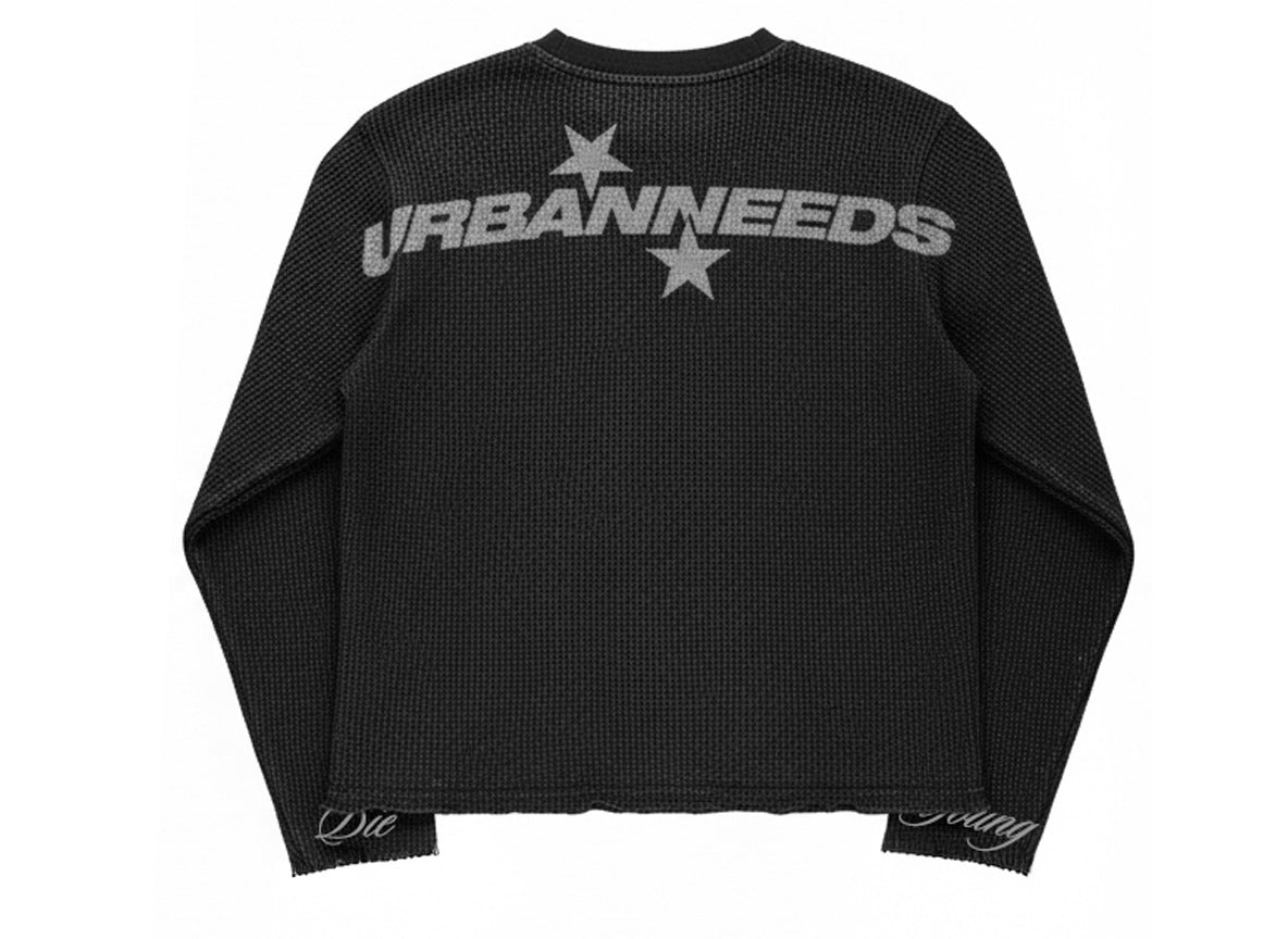 Cropped Waffle Tshirt - Black