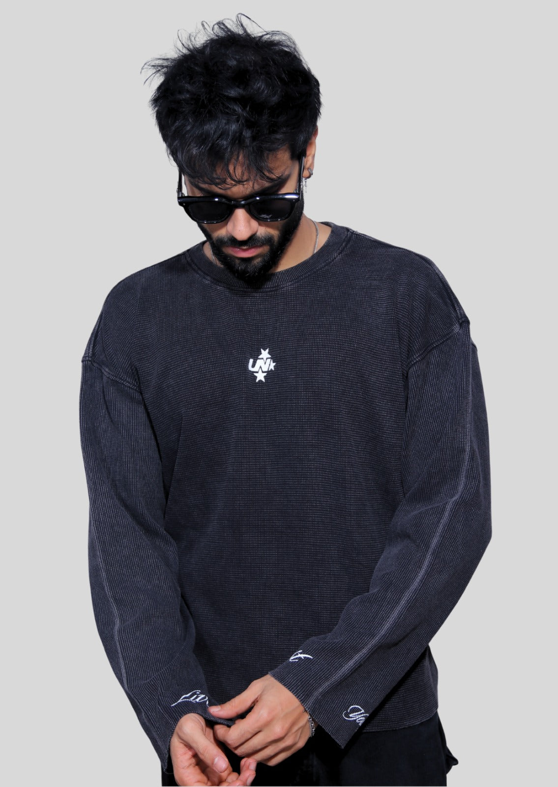 Cropped Waffle Tshirt - Black